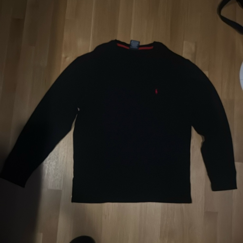Mens Black Polo Ralph Lauren Waffle-Knit Thermal Longsleeve Size Large
